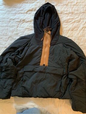 Free People Two Tone Black Puffer Jacket with Tan Zip